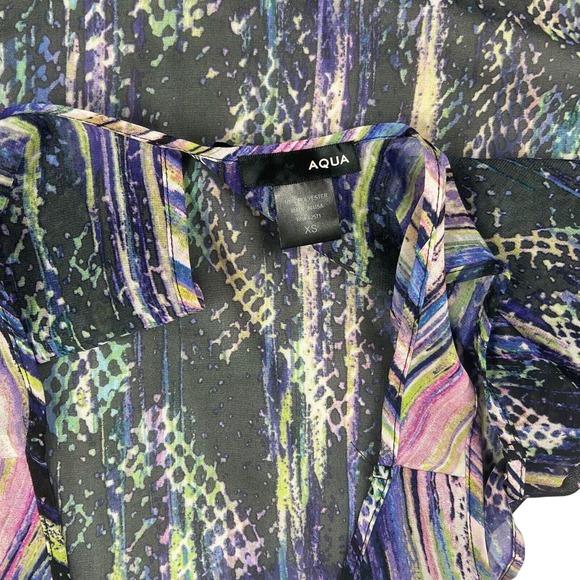 Aqua Womens Sz Xs Open Back Sheer Colorful Tank Top Purple Green Blue Vibrant - Picture 8 of 8